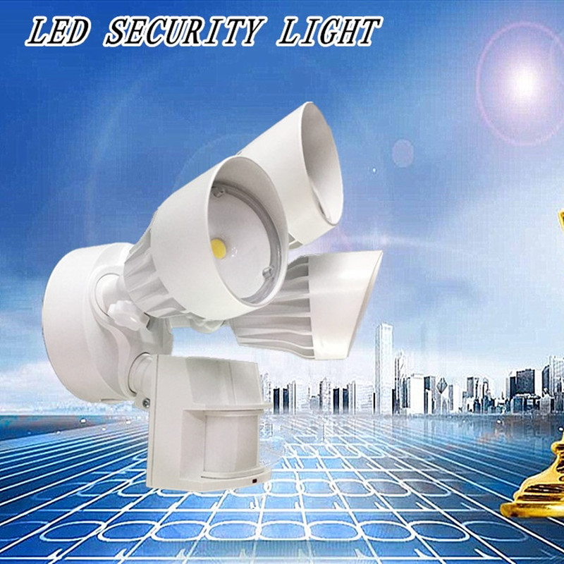 Lumière de sécurité à LED pour extérieur, détecteur de mouvement, 30W, 3 têtes, blanche, lumière de mouvement
